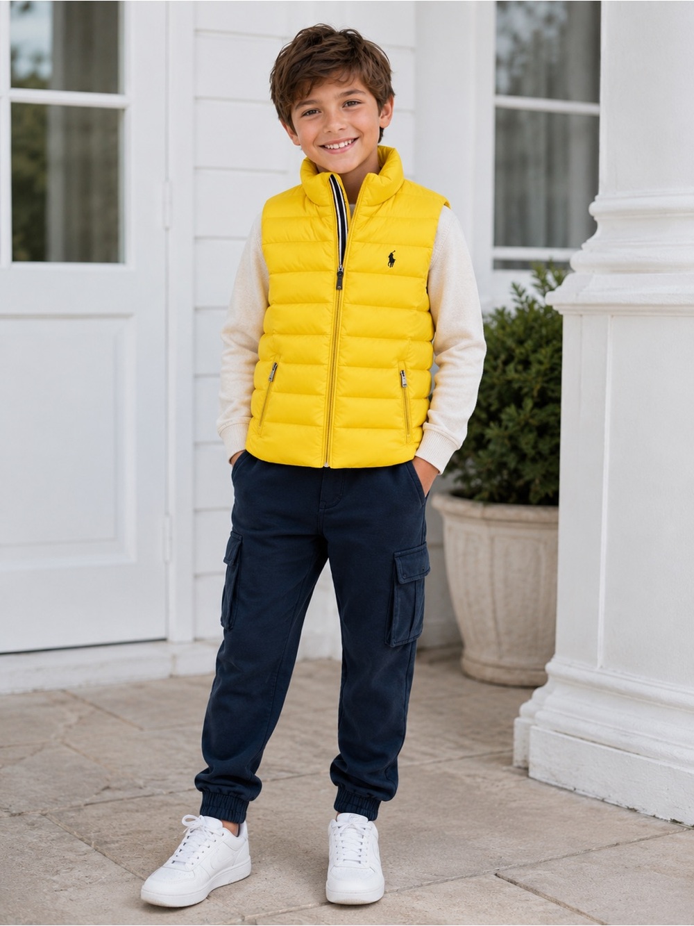 New Polo Ralph Lauren Kids Yellow Polo Pony Packable Down 
Vest Sz M 10/12
